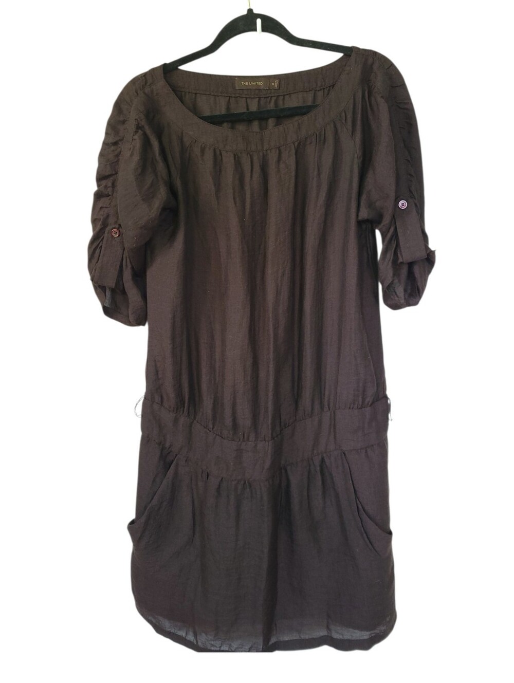 The Limited Chocolate Linen Blend Drop Waist Knee Length Artsy Preppy Dress